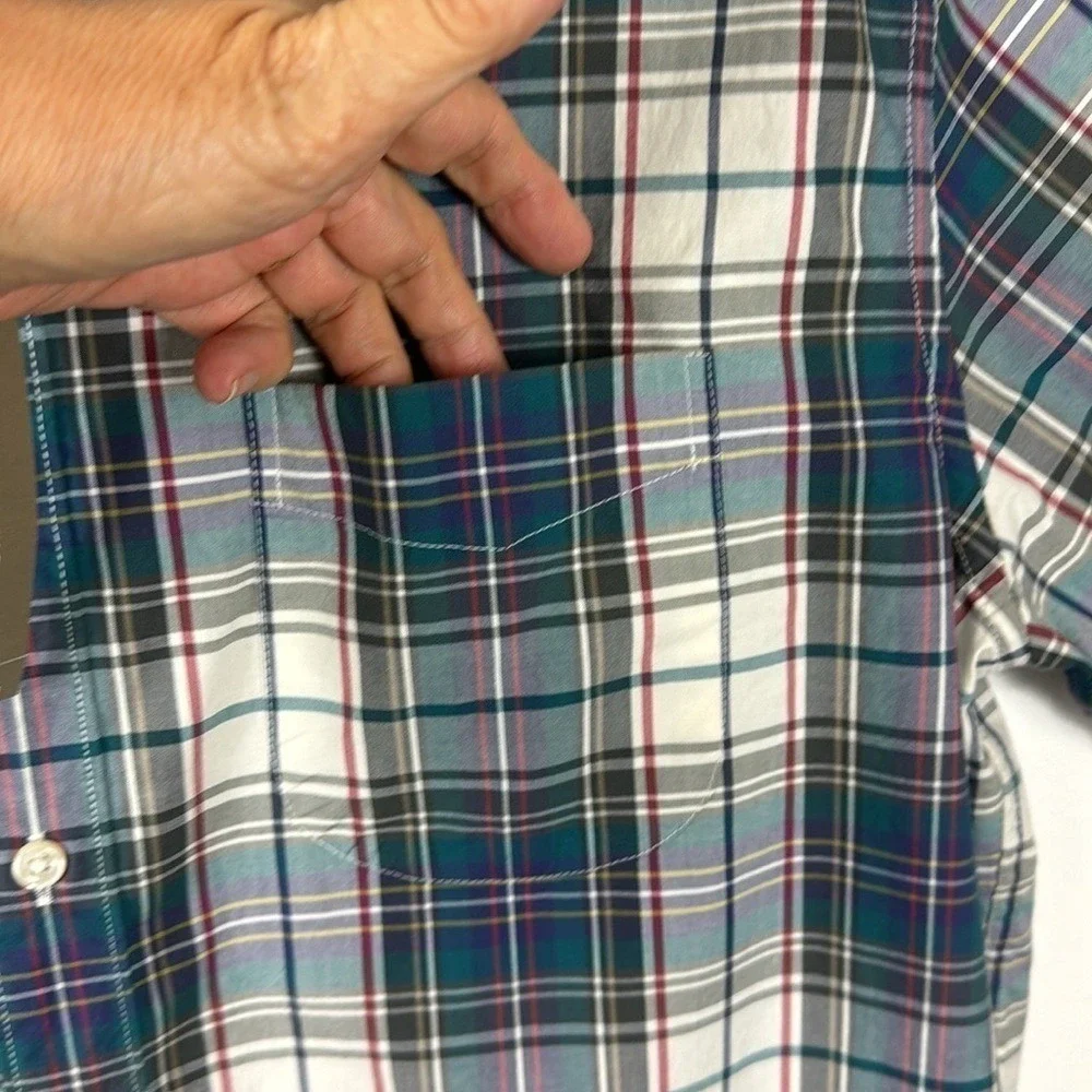 J. Crew Classic Button‎ Up Shirt Men's M Teal Purple Plaid Short Sleeve New